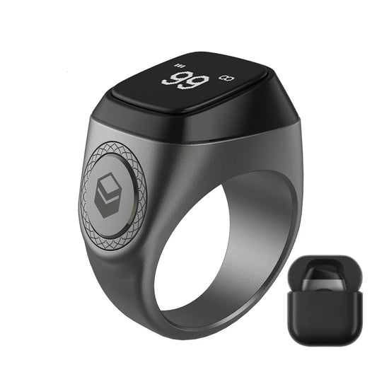 iQibla Smart Tasbih Zählgerät: Digitaler Zikr Ring mit Gebetszeit-Vibrationsalarm / Wasserdicht + Auflade-CASE